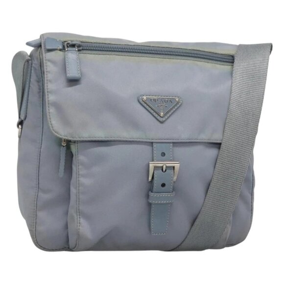 PRADA Shoulder Bag Nylon Light Blue Silver Auth - Picture 1 of 16